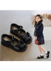 Bow-knot Girls School Leather Shoes Spring Autumn Kids Baby Girls Shoes Bow Children Performance Shoes Soft-soled Single Shoes