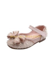 New Hot Sale Girls Bow Princess Sequins Rhinestone Children Dance Spring Autumn Flats Kids Shoes