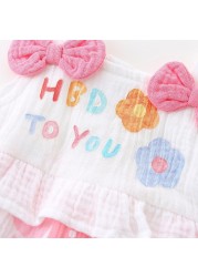 LAUDKA 0-24M Summer Newborn Girls Underwear Baby Jumpsuits Printed Bowknot Cotton Princess Party Clothes For Newborn Baby 2022