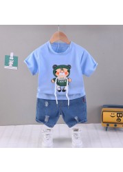 Summer Baby Boys Girls Cotton Clothes Cartoon Crop Tops 2pcs/set O-Neck Baby Clothes Set Toddler Tracksuit