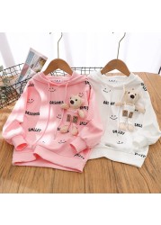 Spring and autumn cotton blend girls hoodie new 2022 Korean version sweet little bear style print casual children's clothing