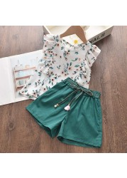 Girls clothes set 2022 new summer sleeveless T-shirt and print bow shorts for girl kids clothes children clothing 3 5 7 years