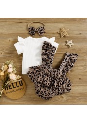 Ma&Baby 0-18M Newborn Infant Baby Girl Clothes Set Summer Knitted T-shirt Ruffle Leopard Shorts Overalls Outfits Costumes D01