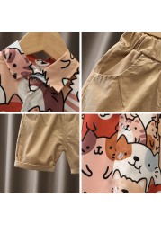 Summer Boy Sets Fashion Cartoon Graffiti Printing Unisex T-shirts and Pants 2pcs Children's Clothing Boys Casual Clothes Suits