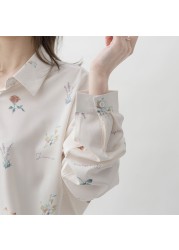 Sweet Flower Summer White Shirt Women Blouse Design Top Elegant Outerwear Long Sleeve Chiffon Female Shirt FLL0803