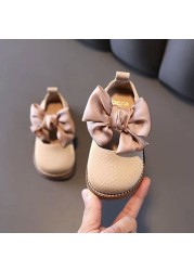 13.5-18.5cm Brand Children Solid Pure Shoes Girls Leather Shoes Lace Bow-knot Sweet Soft Shoes Princess Dress Shoes For Wedding