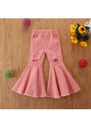 Spring All-match Girls Jeans Trumpet Elastic Waist Flared Pants Children Trousers Bell bottomed Jeans For Girl Clothing 2-7Years