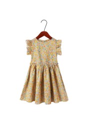 Girl Summer Dress 2022 New Casual Princess Dress Retro Small Floral Kids Dress Vestido 3-14Y G0005