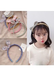 1PC Cute Kids Lovely Cloth Floral Printed Hair Hoop Small Fresh Style Fashion Baby Girls Rabbit Ears Bowknot Headband