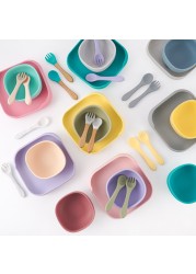 Macaron color square silicone dinner plate with suction bowl children complementary food tableware fork spoon baby supplies