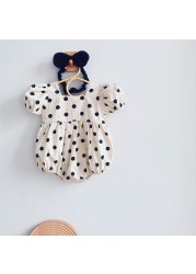 Children's Skirt Summer Clothes Newborn Sister Outfit Jumpsuit Dress Cotton Wave Point Sweet Ins Dots Baby Girl Romper Headband