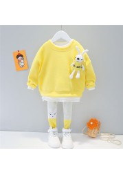 Baby Girls Clothing Sets Kids Casual Clothes Lace Cartoon Rabbit T Shirt Pants Toddler Infant Children Vacation Costume