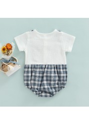 Ma&Baby 0-18M Newborn Infant Baby Boy Romper Bow Tie Plaid Jumpsuit Gentleman Suit Summer Clothes Costumes D01