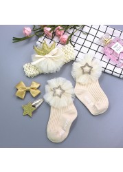 Baby Girl Lace Flower Headband Socks Set Cotton Baby Socks Newborn Socks Anti Slip Floor Socks Elastic Baby Hair Band