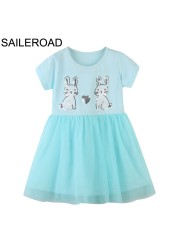 Glieroad 2-8 Years Baby Girls Cute Unicorn Princess Dress Girl Summer Short Sleeve Dresses Kids Clothes Children Suits