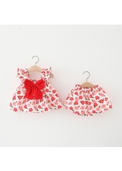 0-2 Years Short Dress Pant Two Pieces/Set Summer Baby Girls Flower Sleeveless Set for Newborn Girls Clothes Cute Big Bow