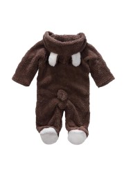 Winter Baby Clothes Flannel Infant Boy Clothes Cartoon Animal Bear Ear Romper Jumpsuit Warm Newborn Toddler Casual Baby Costume