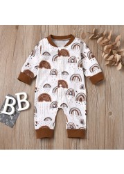 Etosale Newborn Baby Girl Boy Romper Clothes Rainbow Pattern Print Long Sleeve Jumpsuit Outfit One Piece Cotton Clothes