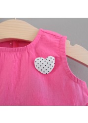 Summer Children Sleeveless Two Piece Set For Baby Girls 0-2 Years Short Dress Pant Polka Dot Shorts Set Newborn Girls Clothes