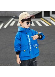 New 2022 polyester spring and autumn jacket for boy fashion Korean version hooded print windbreaker casual cool children's clothing