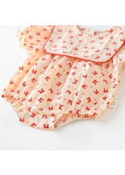 Baby Girl Summer Clothes Bow Print Crew Neck Cotton Short Sleeved Bodysuit Outfits Hair Band