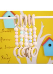 Wooden Baby Teether Ring Chain Newborn Infant Organic Wood Silicone Beads Nursing Teething Chew Toys Baby Teether Gift