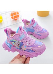 Disney girls' cotton sports shoes for children plus velvet warm Elsa princess students winter new children's running shoes
