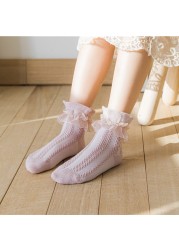 Baby Girl Socks Breathable Cotton Lace Ruffle Princess Mesh Socks Children Ankle Short Sock White Pink Yellow Girls Kids Toddler