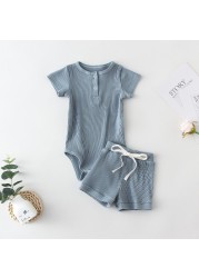 summer spring rompers + casual pants baby boy clothes baby boy clothes newborn outfits set solid knitted short sleeve 2pcs