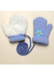 0-2Y Soft Plus Velvet Baby Boys Girls Gloves Newborn Mittens Outdoor Warm Rope Full Finger Kids Gloves Children Thick Fleece