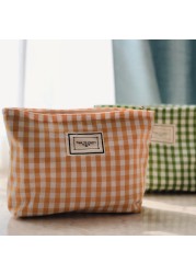 Korean Cosmetic Bag Plaid Beauty Pouch Necesserie Makeup Clutch Cosmetic Organizer Women Large Travel Cosmetic Bag Beauty