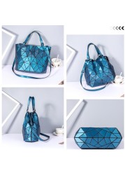 Women's Top Handle Handbag Hologram Matte Frosted High Quality Geometric Bucket Bag Feminine