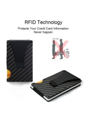 DIENQI Carbon Fiber Card Holder Small Wallet Slim Men Aluminum Metal RFID Magic Small Wallet Thin Male Purses Money Bag Vallet