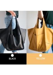 Elderly Designer Metal Look Luxury PU Leather Casual Shoulder Bags Soft Large Capacity Tote Bags Women Retro Big Shopper Purses