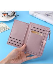 Fashion Women Solid Color Multi Slot Credit Card Holder Portable PU Leather Mini Coin Purse Multifunction Zipper Wallet