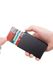 Anti-theft ID Credit Card Holder Porte Carte Thin Aluminum Metal Wallets Pocket Bank Box Women Men Credit Card Box