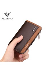 Williapolo Men's Keychain Genuine Leather Key Holder Men Key Wallet Organizer Pouch Car Keychain Housekeeper Key Case Card Holder