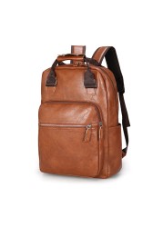 Men's PU Leather Backpack Large Laptop Backpack Casual School Bag For Teenagers Boys Brown Black