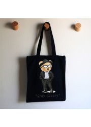 Women's Shopping Bag All-match Bear Chain Handbag Folding Reusable Canvas Shopper Harajuku Style Bag New Student Canvas Tote Bag