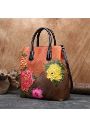 MOTAORA Retro Women Bag Vintage Bucket Shoulder Bags for Women 2022 New Handmade Embossed Leather Handbag Floral Tote Bag Female