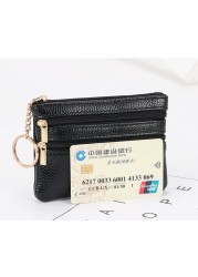 Women PU Leather Mini Coin Purse Three Zippers Card Key Holder Money Bag Female Girls Solid Color Mini Clutch With Keyring