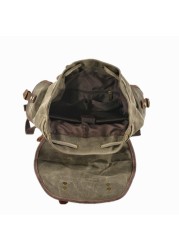 Men's Leather Backpack Large Capacity Tarpaulin Vintage Backpack For School Hiking Travel