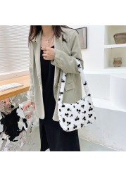 Exquisite Women's Bag Plush Cherry Pattern Printing Shoulder Underarm Bag Fashion Autumn Winter Ladies Large Capacity Handbags