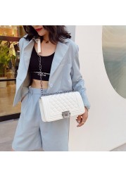 Women Designer Chain Shoulder Bags Rhombus Plaid Messenger Bag Handbags Square Ladies Simple White PU Leather Crossbody Bags Sac