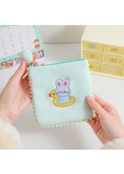 Cute Women Bag Sanitary Napkins Flannel Girls Coin Purse Sweet Embroidery Animals Card Case Holder Storage Female Money Bag