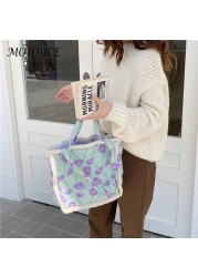 Female retro fluffy embroidery flower bag jacquard canvas square garment bags crossbody bag for Christmas gifts