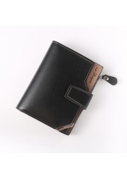 New Korean casual men's wallet short vertical locomotive British casual multi-function card bag zipper buckle triangle folding