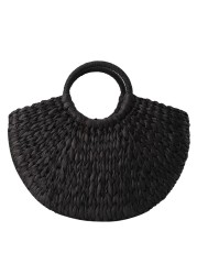 Women's handbag elegant rattan wicker straw woven half round bag large capacity casual travel bags