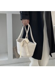 Elegant Ladies Straw Tote Bags Ladies Vacation Beach Casual Tote Fashion Handbag Vintage Shoulder Bag Straw Shoulder Bag