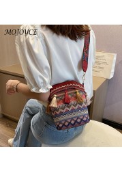 Women Shoulder Crossbody Bags Woven Tassel Small Bucket Handbags Women Messenger Handbags Ladies Bags